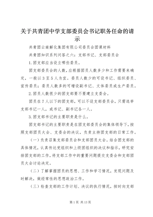 关于共青团中学支部委员会书记职务任命的请示.docx