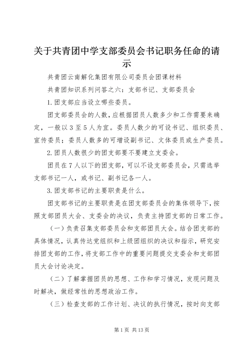 关于共青团中学支部委员会书记职务任命的请示.docx