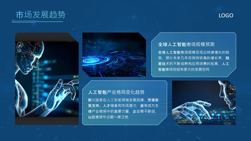 蓝色科技风人工智能应用现状与发展趋势论文答辩PPT