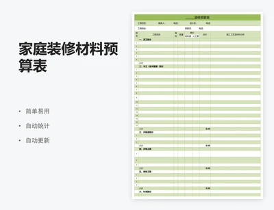 家庭装修材料预算表