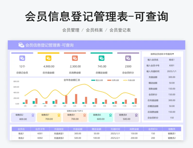 会员信息登记管理表-可查询