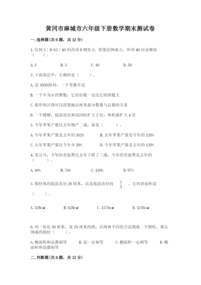 黄冈市麻城市六年级下册数学期末测试卷标准卷.docx