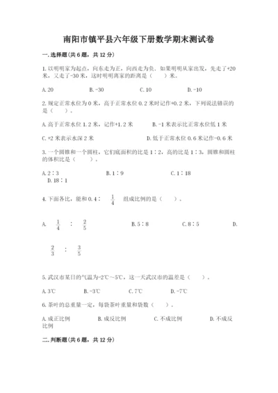 南阳市镇平县六年级下册数学期末测试卷a4版.docx