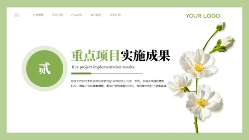 绿色小清新风年度核心成果汇报PPT模板