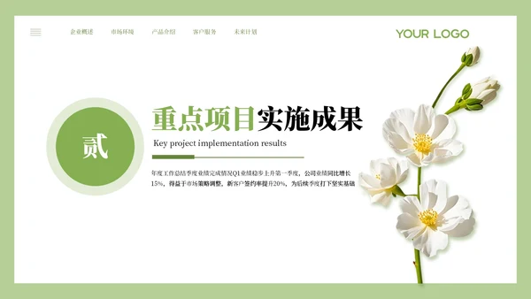 绿色小清新风年度核心成果汇报PPT模板