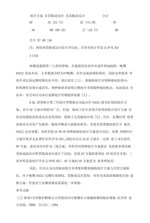 吉西他滨联合多西紫杉醇新辅助化疗方案对晚期非小细胞肺癌的临床疗效观察