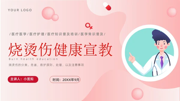 淡红色简约风烧伤健康宣教ppt模板