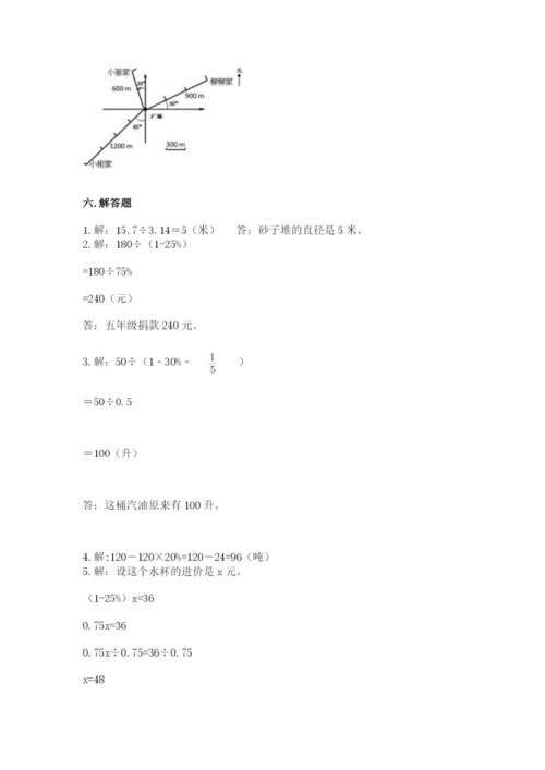 2022六年级上册数学期末测试卷及完整答案（考点梳理）.docx