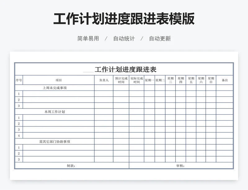 工作计划进度跟进表模版