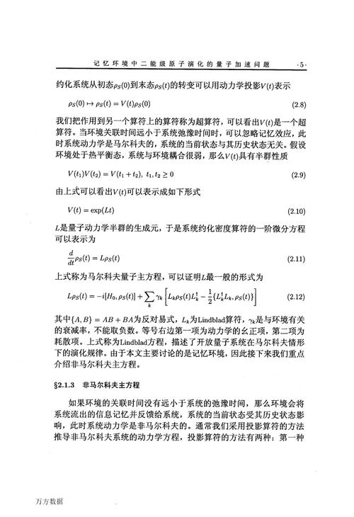 记忆环境中二能级原子演化的量子加速问题光学专业毕业论文