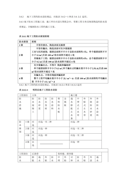 地下防水关键工程综合施工质量验收基础规范.docx