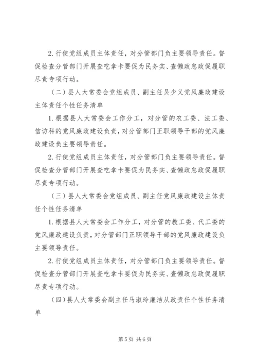 班子成员XX年党风廉政建设主体责任任务清单.docx