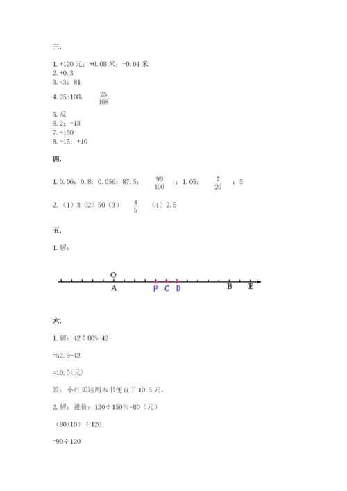 小学六年级下册数学摸底考试题附参考答案（精练）.docx