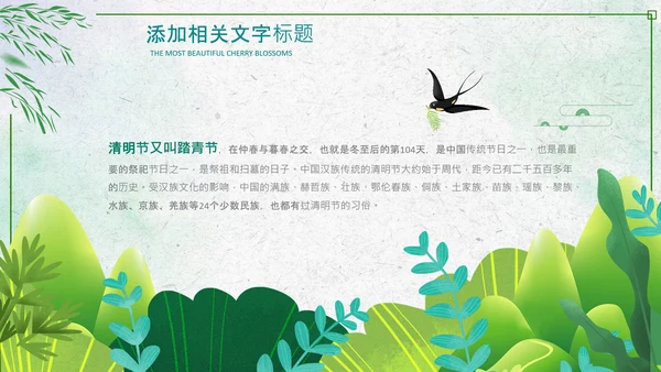 绿色小清新清明节文化习俗介绍主题班会ppt模板