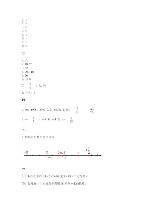小学六年级数学期末自测题及参考答案【精练】.docx
