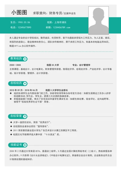 简约风应届毕业生财务专员简历模板word简历