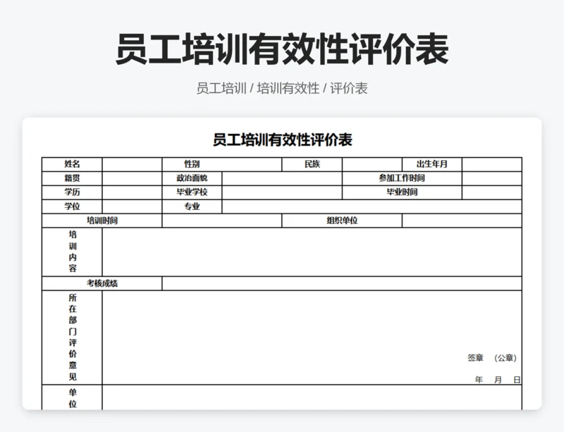 员工培训有效性评价表