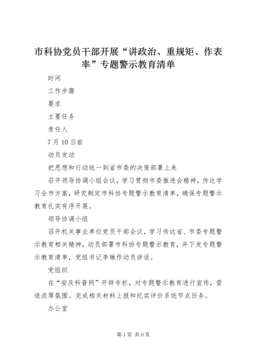 市科协党员干部开展“讲政治、重规矩、作表率”专题警示教育清单.docx