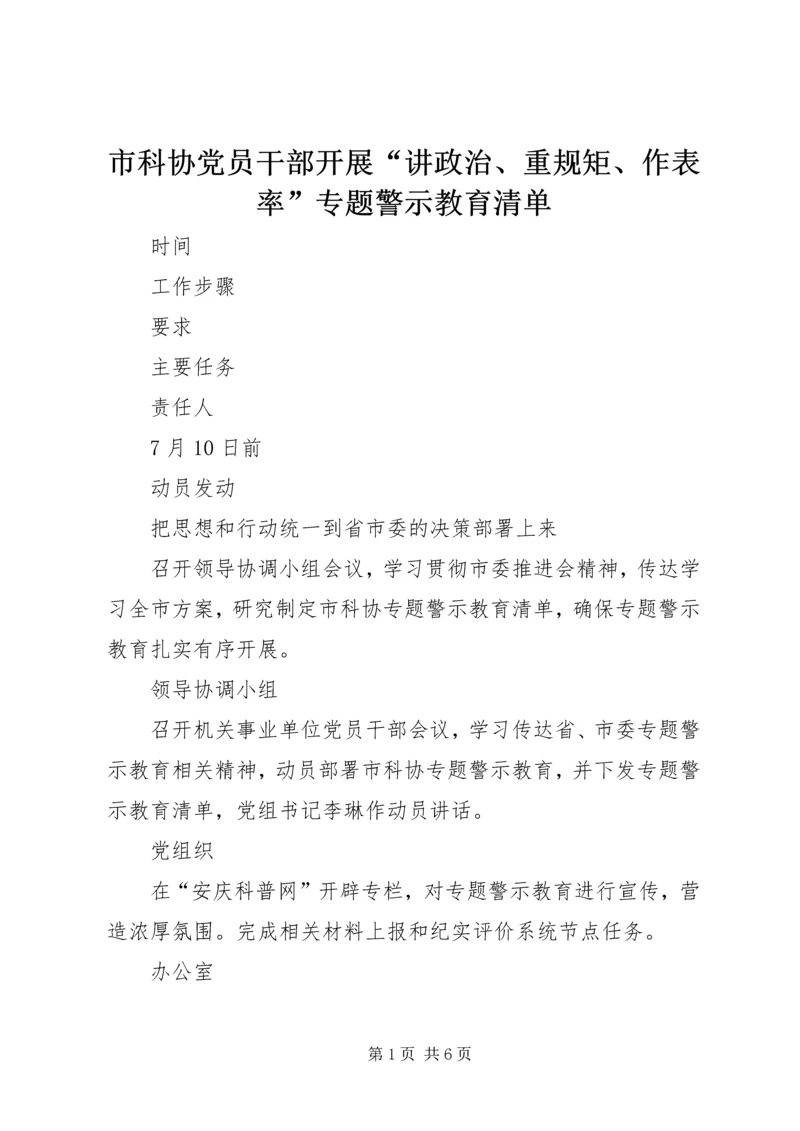 市科协党员干部开展“讲政治、重规矩、作表率”专题警示教育清单.docx
