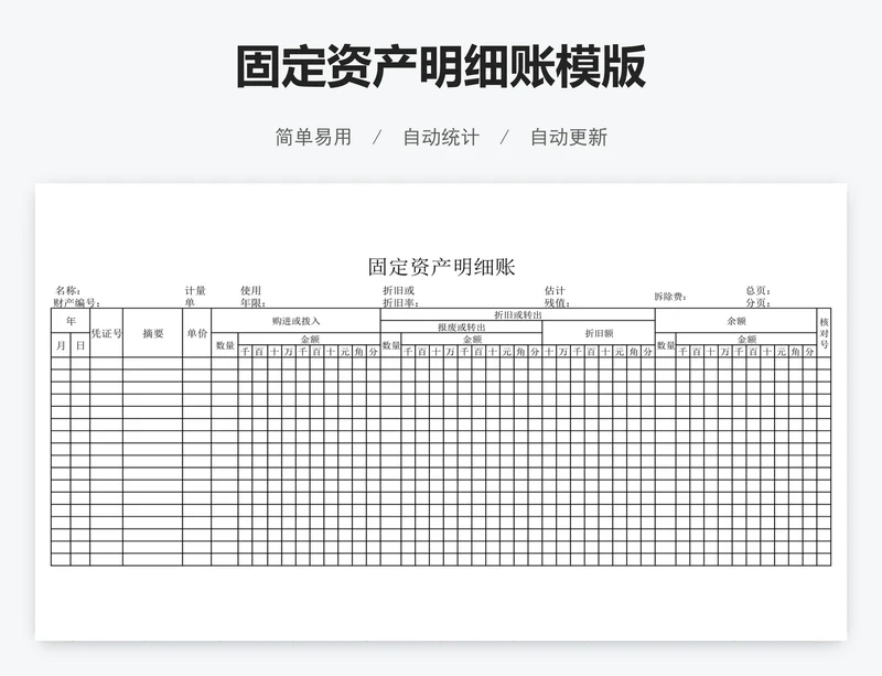 固定资产明细账模版