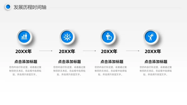 蓝色微粒体风公司发展历程时间轴图表PPT