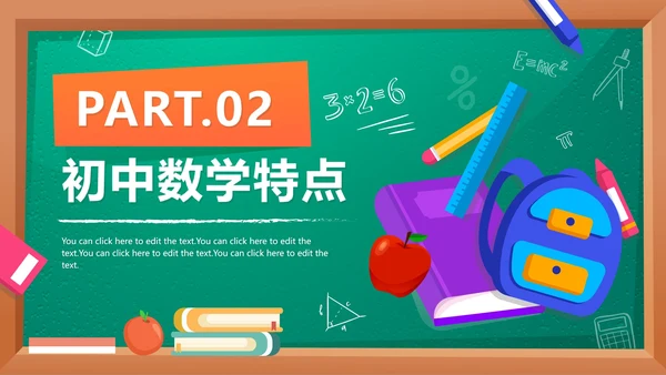 卡通黑板九月开学季初中数学开学第一课PPT模板