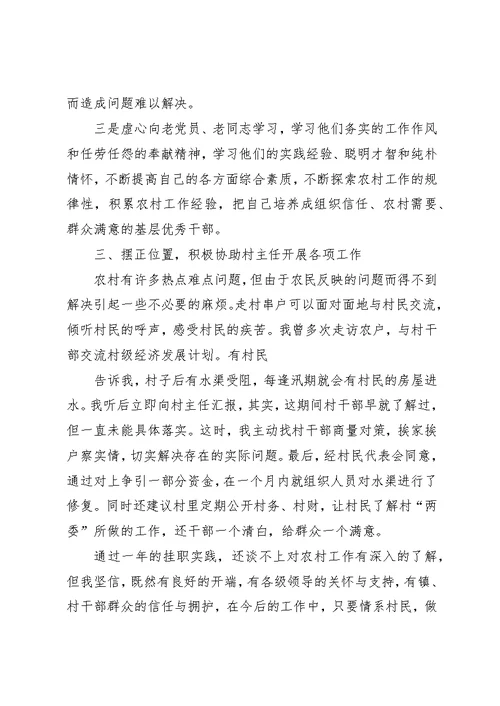农村挂职工作总结范文