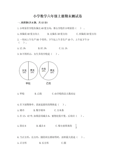 小学数学六年级上册期末测试卷含答案完整版