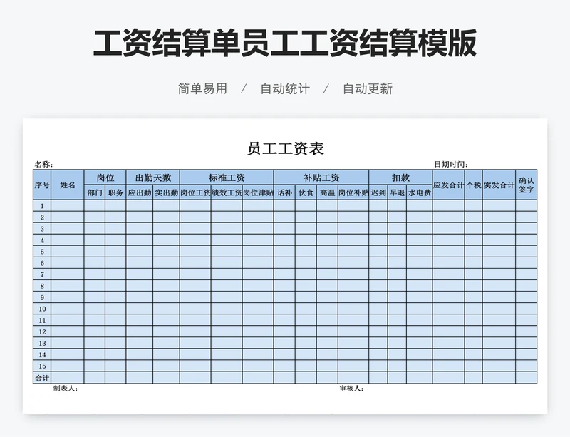工资结算单员工工资结算模版
