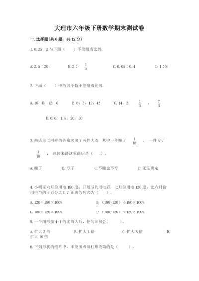 大理市六年级下册数学期末测试卷及参考答案1套.docx