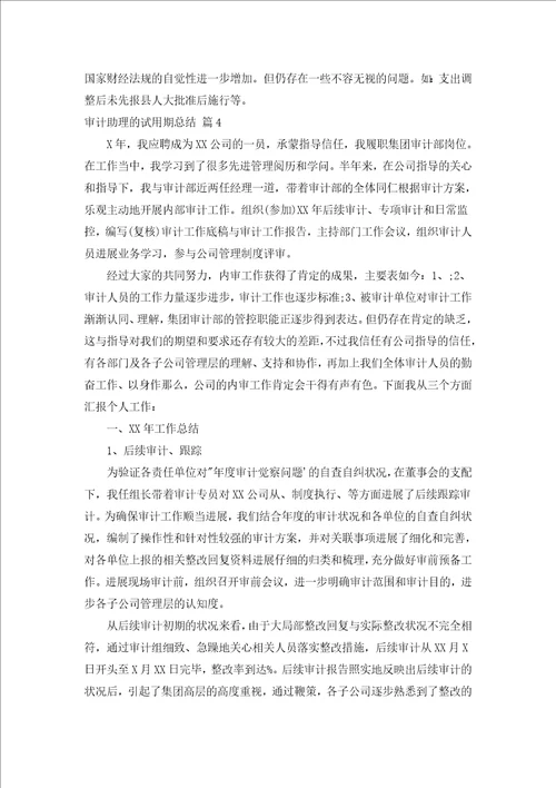 审计助理的试用期总结汇编5篇
