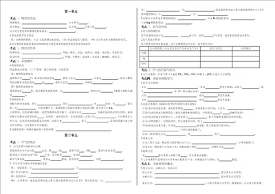 九年级化学第一单元至第七单元知识点总结填空