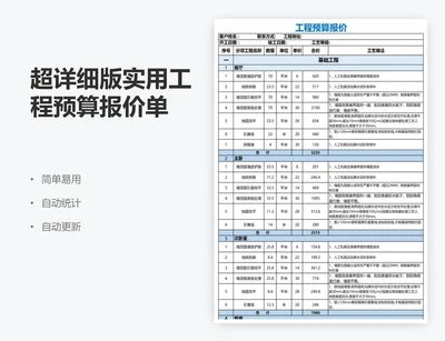 超详细版实用工程预算报价单