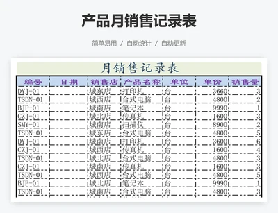 产品月销售记录表