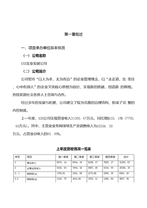 网球场项目立项申请报告[参考模板]