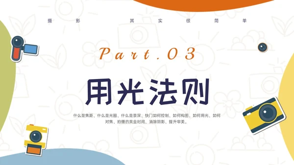 黄绿蓝橙多彩卡通摄影知识培训PPT课件摄影