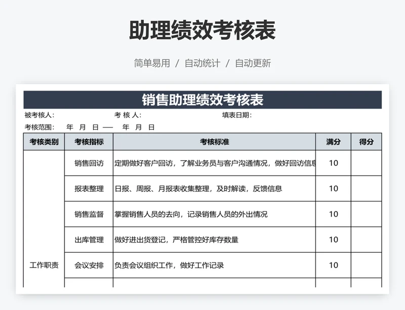 助理绩效考核表