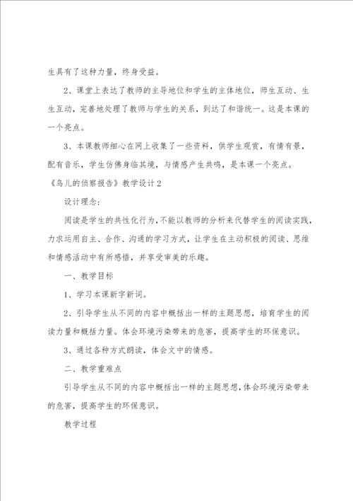 鸟儿的侦察报告教学设计