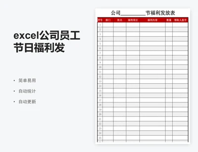 excel公司员工节日福利发放表格模板