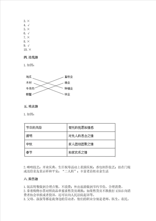 部编版四年级下册道德与法治期末测试卷精编答案