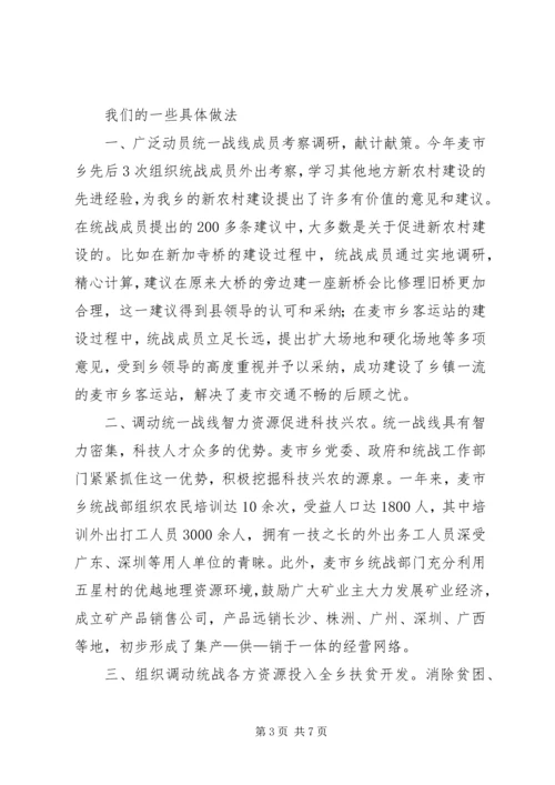 关于发挥统战优势为建设社会主义新农村服务的报告.docx