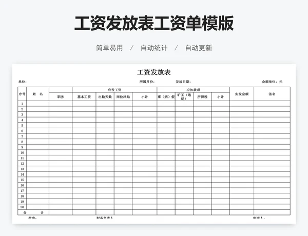 工资发放表工资单模版