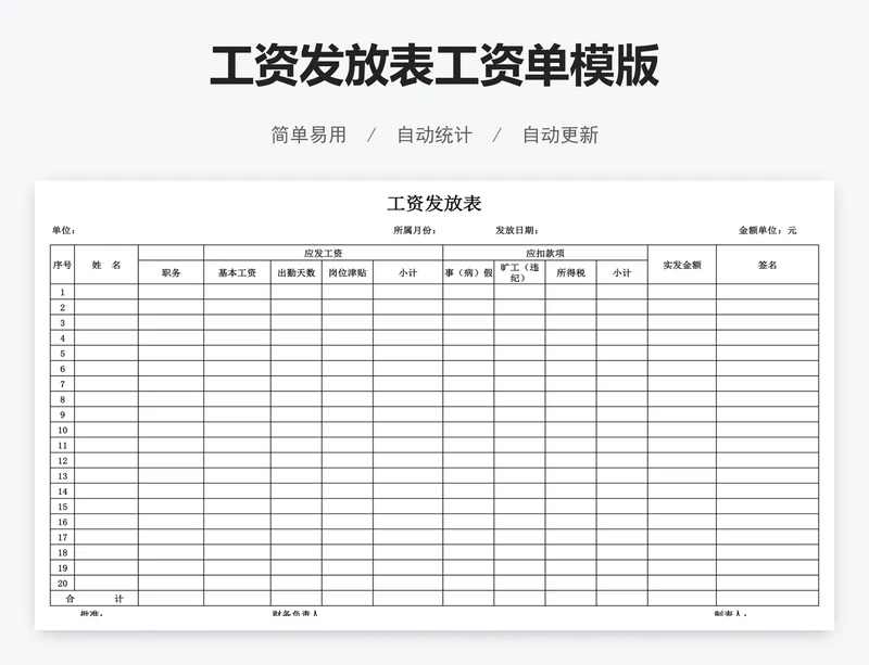 工资发放表工资单模版