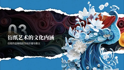 蓝色国风非遗衍纸技艺赏析PPT模板