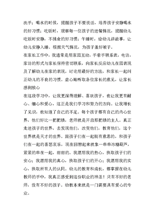 幼儿园试用期工作个人总结格式