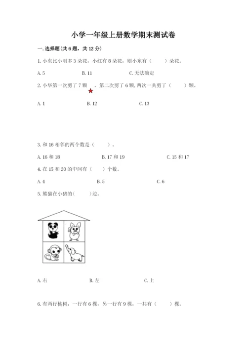 小学一年级上册数学期末测试卷（历年真题）word版.docx