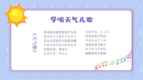 蓝色卡通插画简约小小气象员幼儿园认识天气教学课件PPT课件