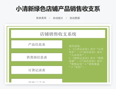 小清新绿色店铺产品销售收支系统