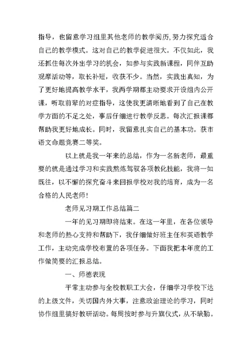 教师见习期工作总结5篇精选