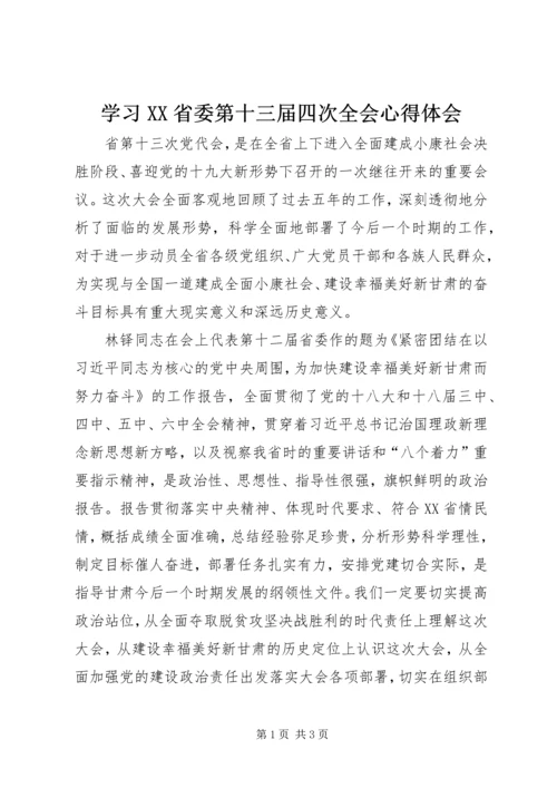 学习XX省委第十三届四次全会心得体会.docx